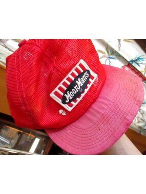 Vintage Mesh Trucker Hat Cap Snapback MoorMans Red & Pink Logo Patch